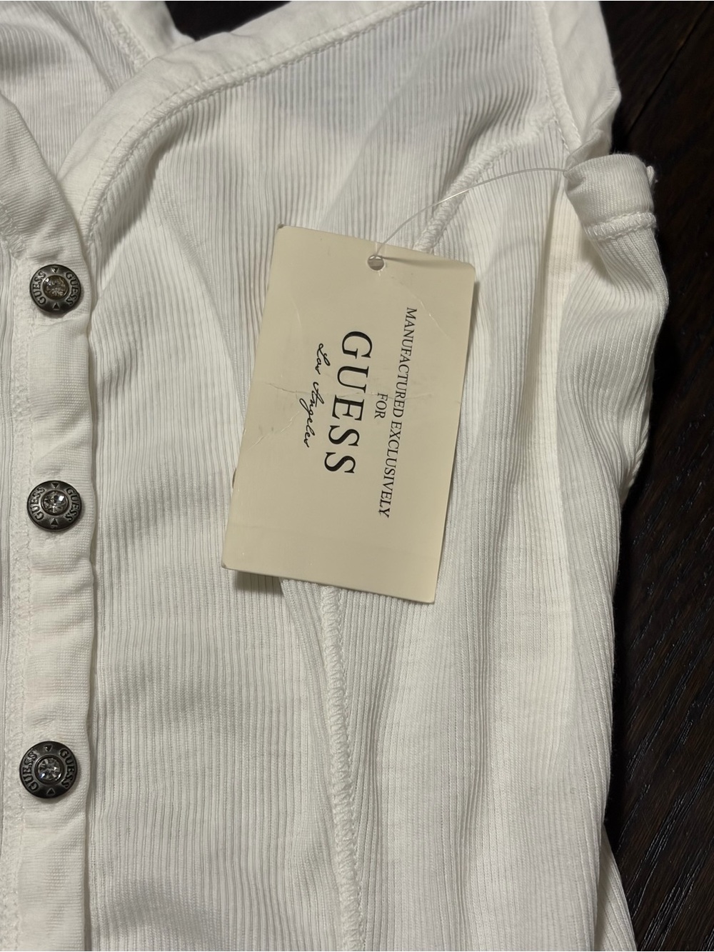 GUESS White Ribbed Button-Front Racerback Tank - Picture 2 of 3